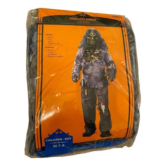 Nwt Complete Zombie Boys 7 8 Mask Halloween Dressup Cosplay Costume Horror - Picture 1 of 6